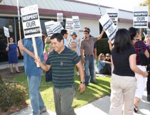 sweetwater 006 Sweetwater Union High School District teachers protest in front before the school board meeting on Monday.
