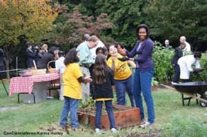 Michelle_Obama_2 First Lady Michelle Obama in a community garden harvesting vegetables. Photo by Karina Hurley