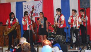 Eddie Rivera (holding trumpet second from left) is one of many fine musicians at MBHS photo: J.P. Wyllie 