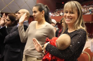 Tijuana native Abigail Hildick posed for photos with her daughters and husband after the naturalization ceremony.  She did not hesitate when asked why she became a citizen. “For my family,” she responded, smiling.