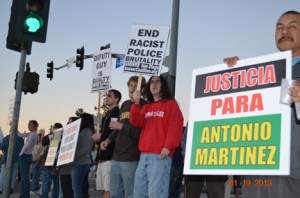 Members from throughout the community came together in Vista to protest the beating of a young man with Down syndrome by Vista sheriffs.