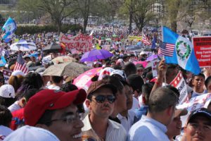 Thousands of people gather Wednesday on the West Lawn of the Capitol in 90 degree heat to rally for immigration reform. Several organizations participated in the rally to push for a pathway to citizenship for 11 million undocumented immigrants. SHFWire photo by Jasmine Aguilera