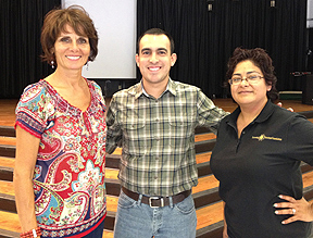Pictured from left to right: Katie Ragazzi, Executive Director of EEF, Araceli Cornejo, of Farmers Insurance, who serves as a member of the EEF Board of Directors, and in the center, Mario Salinas, representing Tres Marketing, a sponsor of the 50/50 Together Campaign and designer of all the collateral materials for the campaign.