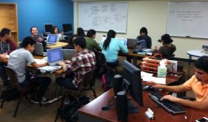 High school seniors in one of the new Barrio Logan College classrooms getting extra help on their school work.