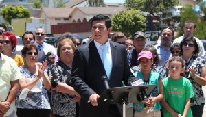 City councilman, David Alvarez, in San Ysidro announcing the city approved funds for a long awaited sidewalk for the sudents of San Ysidro High.