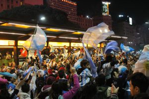 Argentine fans demonstrate they are still proud of their team getting so far in the World Cup