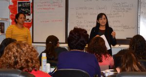 Picture of Access, Inc. Attorneys Joy Cruz and Anne Bautista presenting to class in Chula Vista. Photo by Gabriel Cardenas.