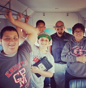 From inside the blimp: Ernesto Garcia, Academic Advocate, CVPromise, riding the DirectTV BLIMP with several Castle Park Middle students.