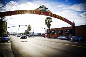 Barrio Logan community sign designed by artist Armando Nuñez. Photo by Victor Ochoa.