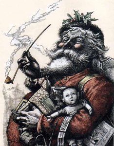 1881 illustration by Thomas Nast who, along with Clement Clarke Moore's poem "A Visit from St. Nicholas", helped to create the modern image of Santa Claus.