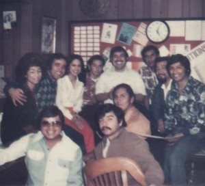 Aztec Printing 1976: Top Left to Right: (unidentified) Ralph Inzunza, Lillia Bartolome, (unidentified), Herman Baca, Tony Venegas, Philip Alcala, Carlos Vasquez. Middle: Jose Rodriquez. Front: L-R David Vasquez, Nick Inzunz.
