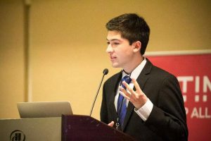 Dante Alvarado-León addresses an audience about his big dream of helping low-income students succeed in college.