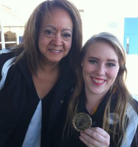 Bonita Vista High School Choir Director Gail Kennedy and Chantal Branscomb at the Los Alamitos Extravaganza show choir competition where Branscomb was named Outstanding Performer.