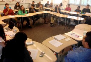 Members of the Association of Raza Educators (ARE) San Diego during a recent planning meeting for the Ethnic Studies Now Campaign —San Diego. 