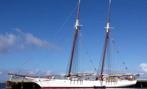 The historic schooner “Bill of Rights” docked at J Street Pier.