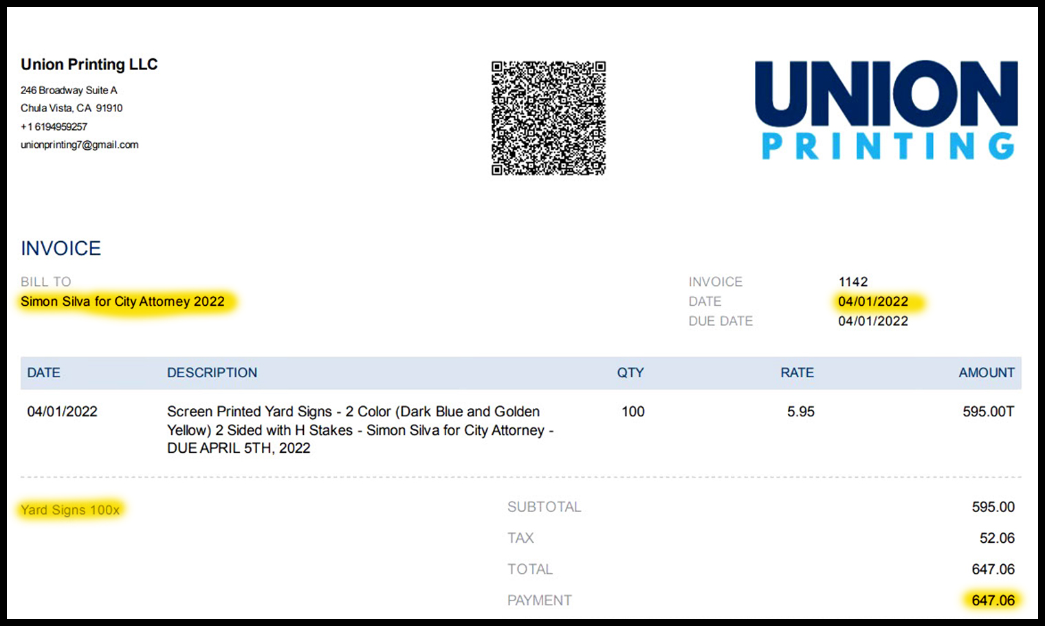 Simon invoice